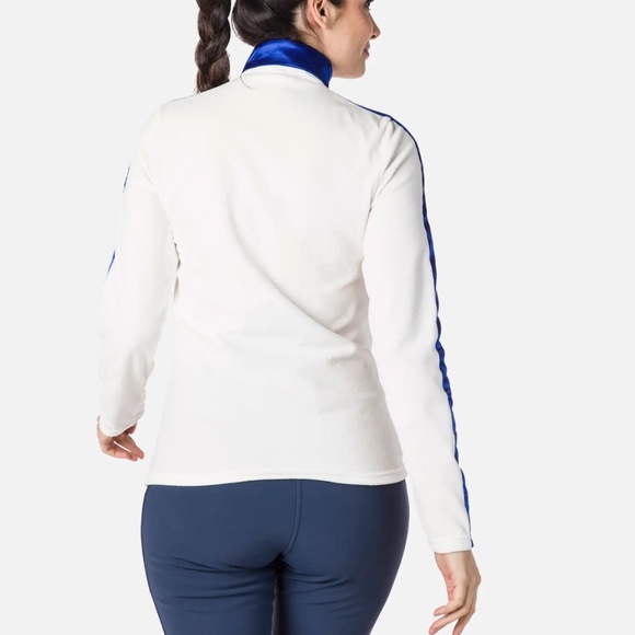 Rossignol White Velour & Blue Satin Stripe Zip Up Track Jacket Sweatshirt Medium - Picture 5 of 13